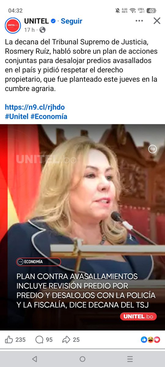 Ojalá sea cierto todo lo q dicen, desde el 2021 estamos con denuncias de #avasallamientos en un predio y hasta ahora 2025 no se hace nada, teniendo todos los documentos en regla y no avasallan los campesinos collas, sino la gente con un poco de poder de #SanJosédeChiquitos.