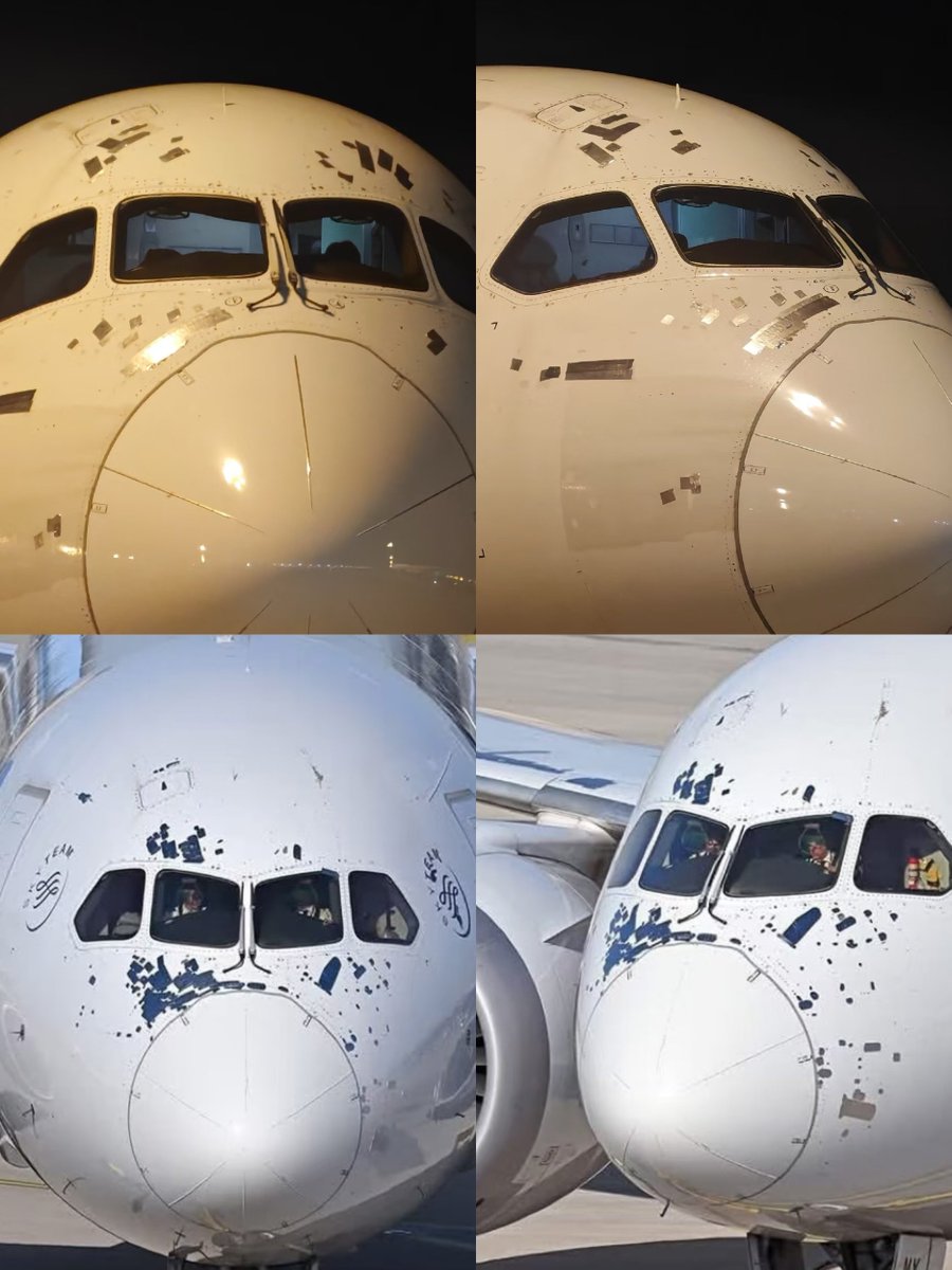 Fahadnaimb's tweet photo. Composites revolutionized flying but that peeling paint tho... 787 wings taped up, A350 fuselages flaking (Qatar mess fixed 2023).
Lighter planes, better fuel.... but cosmetic headaches. Boeing speed tape temp fix, Airbus interlayer solution.
Paint peeling isn't a Boeing OR Airbus problem.... it's a composite problem. 
Both companies handled it well long-term