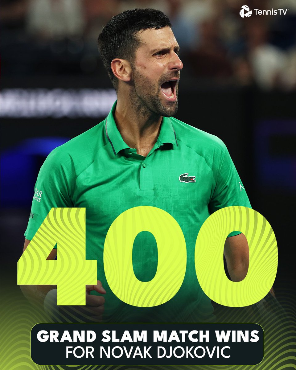 Rekorların adamı Novak Djokovic 🐐

Tarihte 400 grand slam maçı kazanan ilk oyuncu.

#AusOpen