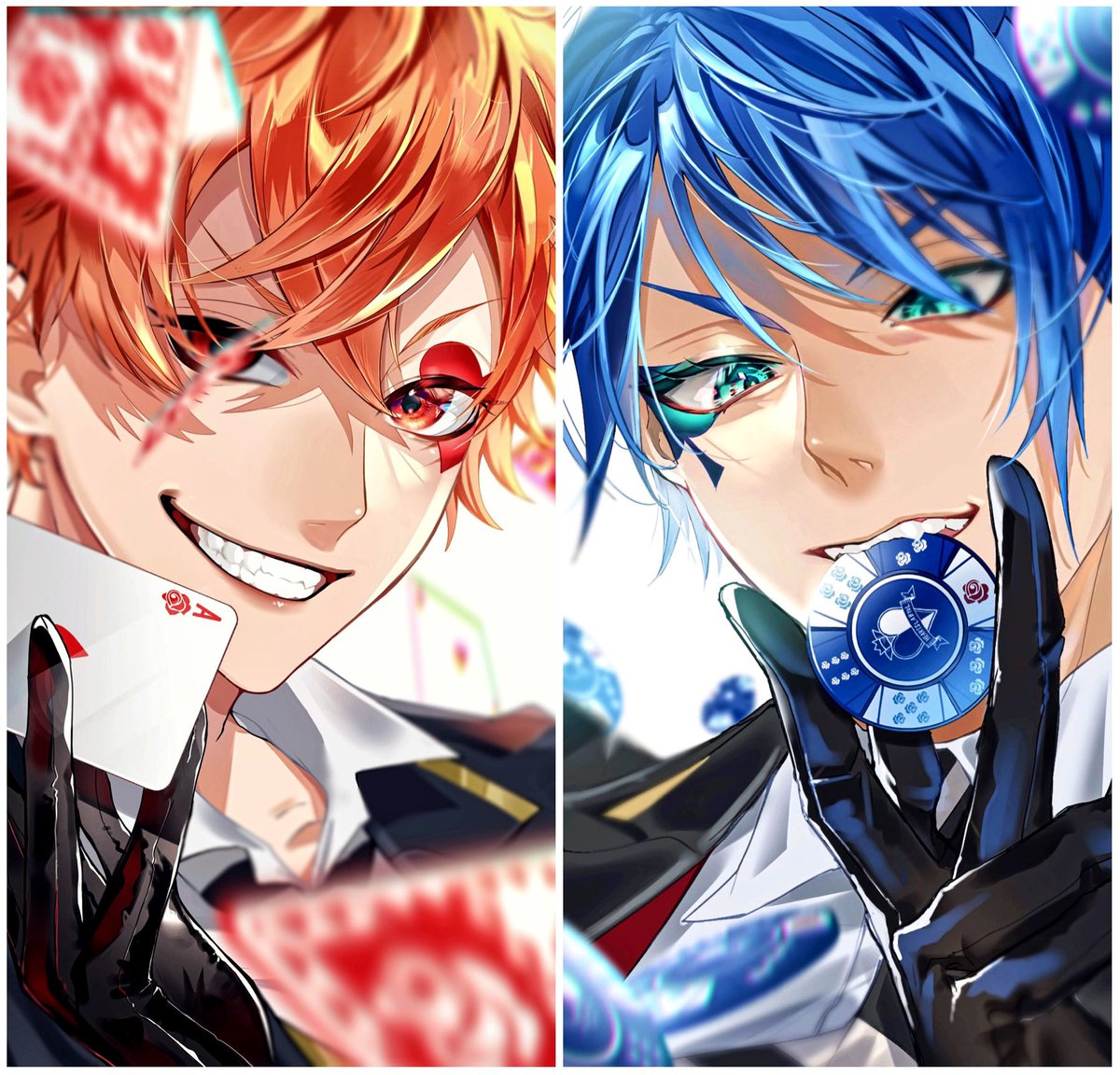 JOE_999_'s tweet image. 最近赤と青を描いたから再掲❤️&amp;amp;♠️
#twstファンアート