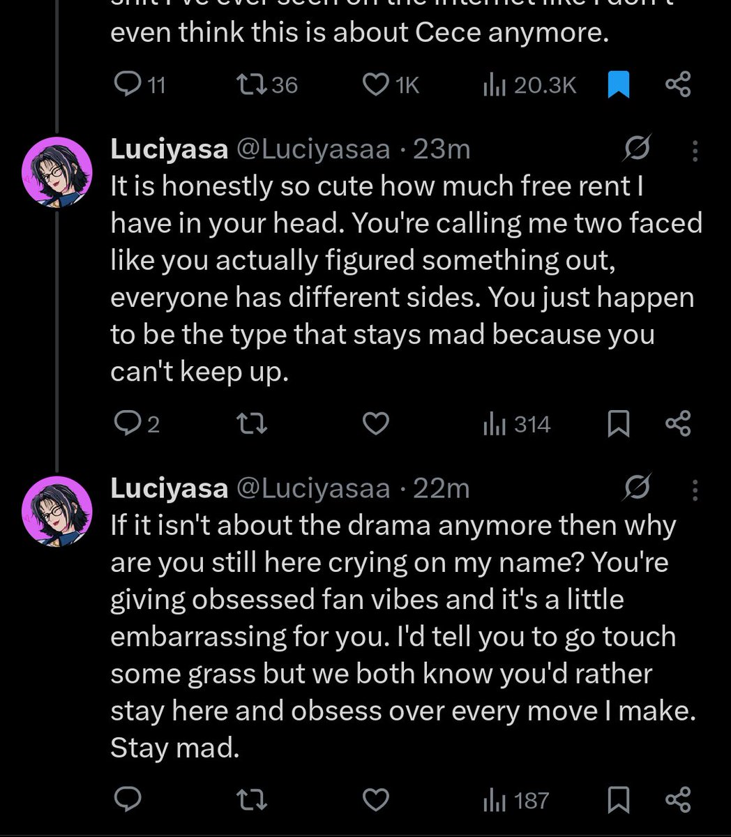 CaliBangon's tweet photo. @ripbored For those who have missed earlier, luci(fer)yasa responded before her x account got suspended.

To those who keep sending reports to all of her social platforms, good job everyone. Keep up the pressure against her. https://t.co/k5W4MUXwd5