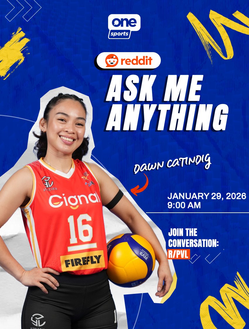 OneSportsPHL's tweet photo. READY TO ANSWER YOUR SUPER QUESTIONS 🦸🏻♀️❤️
Join Cignal Super Spikers’ Dawn Catindig as she answers your questions in One Sports’ Ask Me Anything Reddit session this Jan. 29 at 9:00 a.m.!
Drop your questions here: https://t.co/k1SiTo2QeX
#PVL2026 #TheHeartofVolleyball #RedditAMA https://t.co/zWnpmcWl4K
