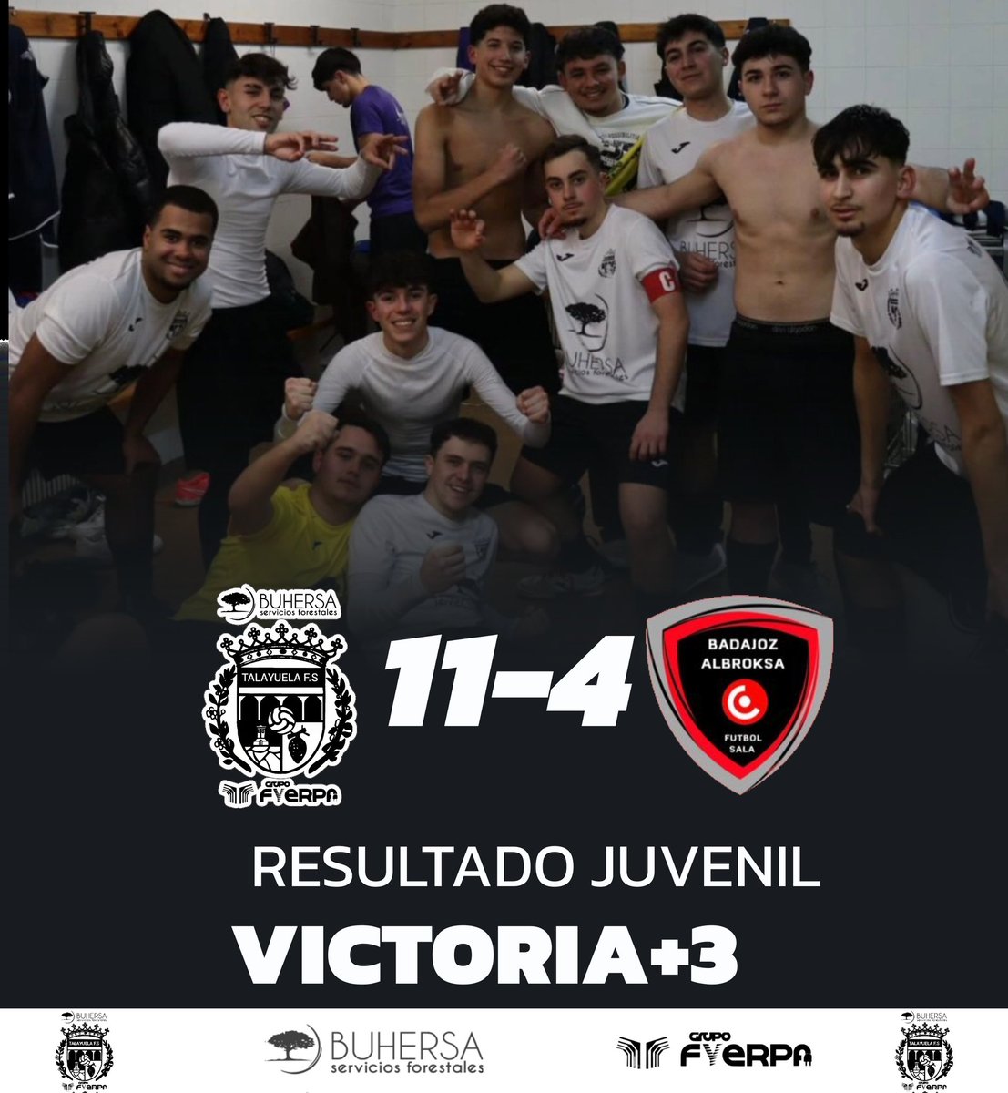 Imparables! 🚀 El Juvenil demostró ayer su pegada en el Pabellón Municipal de Talayuela. Resultado de 11-4 frente al Badajoz Albroksa para sumar +3 en la clasificación.
​¡Enhorabuena a toda la plantilla por este partidazo! 🔝🙌
​#BuhersaFyerpa #Talayuela #FútbolSala