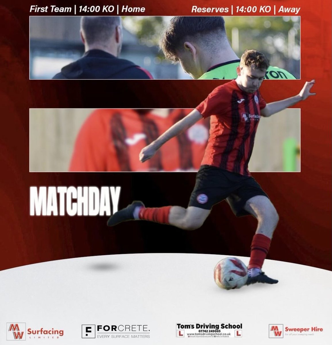 🚨Matchday🚨
First Team host <a href="/MarshlandSaints/">Marshland Saints FC</a> Ang com Div2 
Reserves Travel to <a href="/norton_athletic/">Norton Athletic F.C.</a> Res Ang Div4s, 
Both fixtures are a 2pm KO,
Clubhouse open @KHM ☕️🍺
#Wearewymondham 🔴⚫️