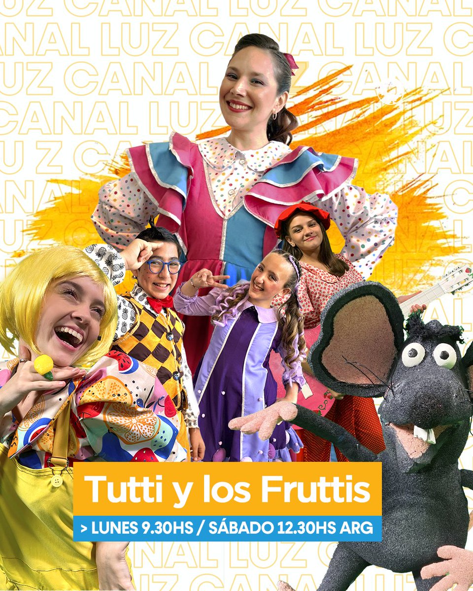 canalluz's tweet photo. ¡¡¡Viví tus vacaciones a pura música y juegos con Tutti y Los Frutis!!! 
Este divertido grupo te espera los sábados y los lunes para jugar, aprender, reirse y animarse a cosas nuevas ¿¡Te sumás!?

#niños #familia #biblia #evangelio https://t.co/wAKsH36Zp6