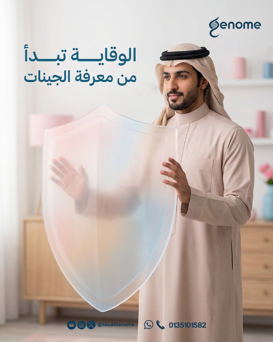 Geneoom's tweet image. الوقاية تبدأ من معرفة الجينات 🧬
تحليل جينوم يعطيك صورة أوضح عن صحتك،
ويخلّيك تسبق المرض بخطوة، مو تلحقه.

لأن المعرفة اليوم… صحة بكرة ✨
#جينوم #الوقاية_أولاً #صحة_واعية