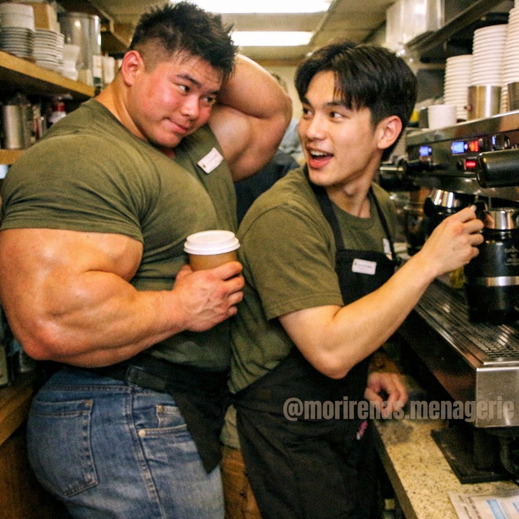 「すごいでかいな、ケンちゃん」
「ごめん！でかくてごめん！」

"You're really big, Ken-chan!"
"I'm sorry, I'm too big!"

#theboyfriend #cafejapan #bigguy