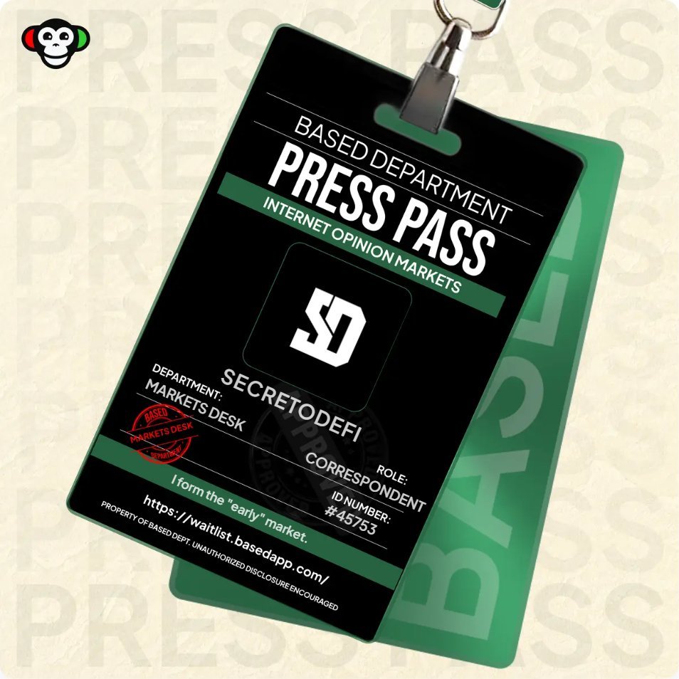 RÁPIDO ‼️

¡Consigue tu Press Pass Ticket de <a href="/Basedappcom/">Based</a>!

Este proyecto se centra en medir de la opinión pública a través de los mercados y en esta fase tan temprana, esta dando la oportunidad de conseguir su Based Department Press Pass totalmente GRATIS 🔥

Sólo necesitas un
