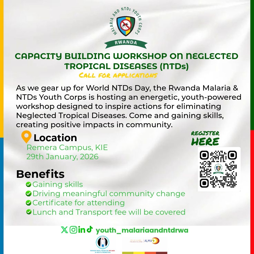 MalariaNTDcorps's tweet photo. Join an unmissable, high-impact workshop preparing for #WorldNTDsDay 🌍. Gain real skills on NTDs, spark powerful awareness actions, connect with changemakers, enjoy great refreshments 🍽️, and earn a certificate 📜
#KnowNTDs 👁️
#EndNTDs 🚫 @Knooliet
Apply:https://t.co/MMUXGlvqnT https://t.co/YJK6YtmCzA