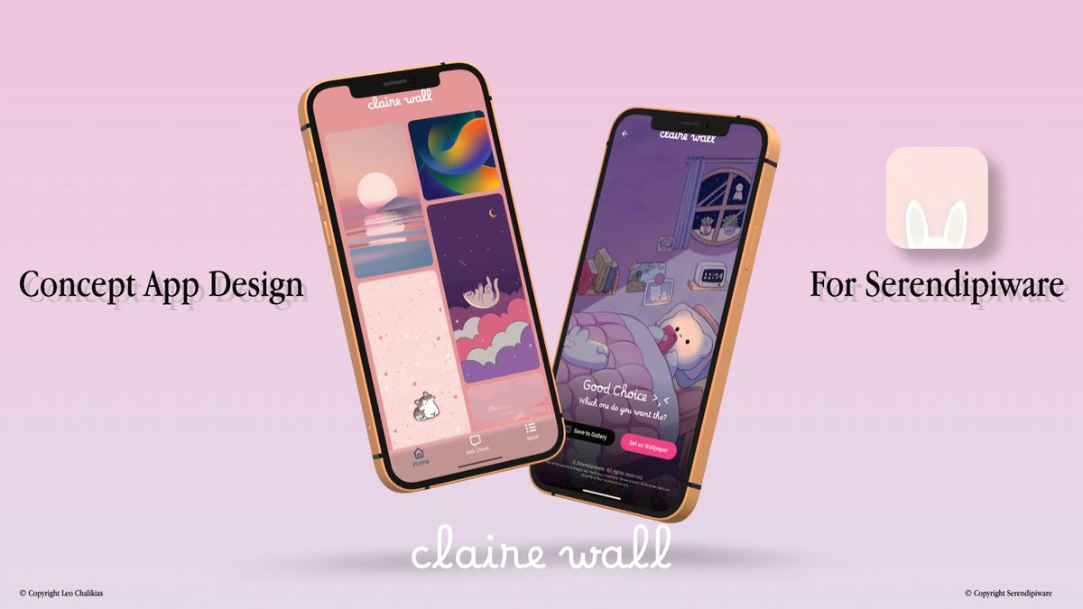LeoChalikias's tweet photo. Something cozy for your screen. ✨☁️

I’ve been working on a new concept app design for @Serendipiware called claire wall. A curated space for wallpapers that feel like a warm hug.

What do you think of the vibe? 🐰💖

#UIUX #AppDesign #Aesthetic #Serendipiware #iOSDesign https://t.co/Wmvtgu9o7j