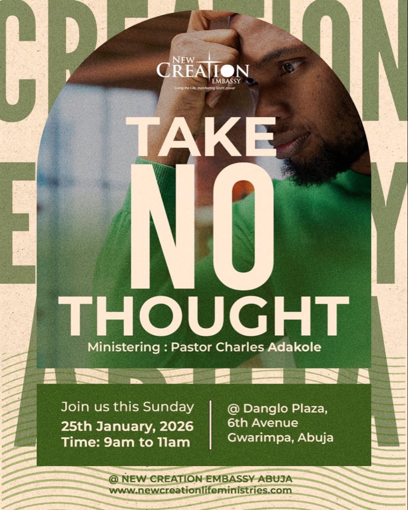 nce_abuja's tweet photo. TAKE NO THOUGHT.
Choose faith over worry.
Choose trust over fear. 🙏🔥
🗓 Sunday | 9AM
📍 Danglo Plaza, Gwarinpa
#NewCreationEmbassy #SundayService https://t.co/W40D35ohEw