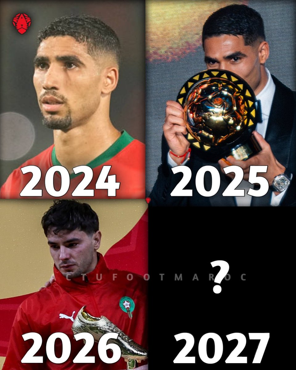 ActuFootMaroc's tweet image. 𝗟𝗲 𝗵𝗮𝘀𝗮𝗿𝗱 𝗻'𝗲𝘅𝗶𝘀𝘁𝗲 𝗽𝗮𝘀 🇲🇦🤯 :

• 𝟮𝟬𝟮𝟰 : Achraf Hakimi rate son penalty à la CAN. ❌
• 𝟮𝟬𝟮𝟱 : Hakimi est à son 𝗣𝗥𝗜𝗠𝗘, LDC Sextuplé + BO Africain + 4ème Ballon d'Or ! 🌕
• 𝟮𝟬𝟮𝟲 : Brahim Diaz rate son penalty à la CAN. ❌
• 𝟮𝟬𝟮𝟳 : ???