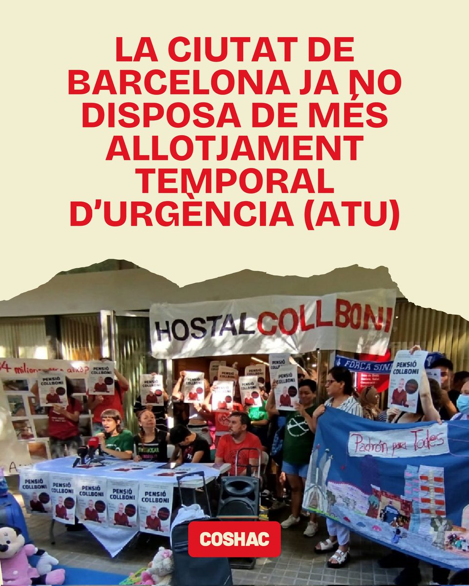 🔴 Alerta: El sistema d’emergència habitacional està completament saturat.

Actualment, la ciutat de Barcelona no disposa de places disponibles d’Allotjament Temporal d’Urgència (ATU), pensions on anar després d'un desnonament si no tens alternativa habitacional.