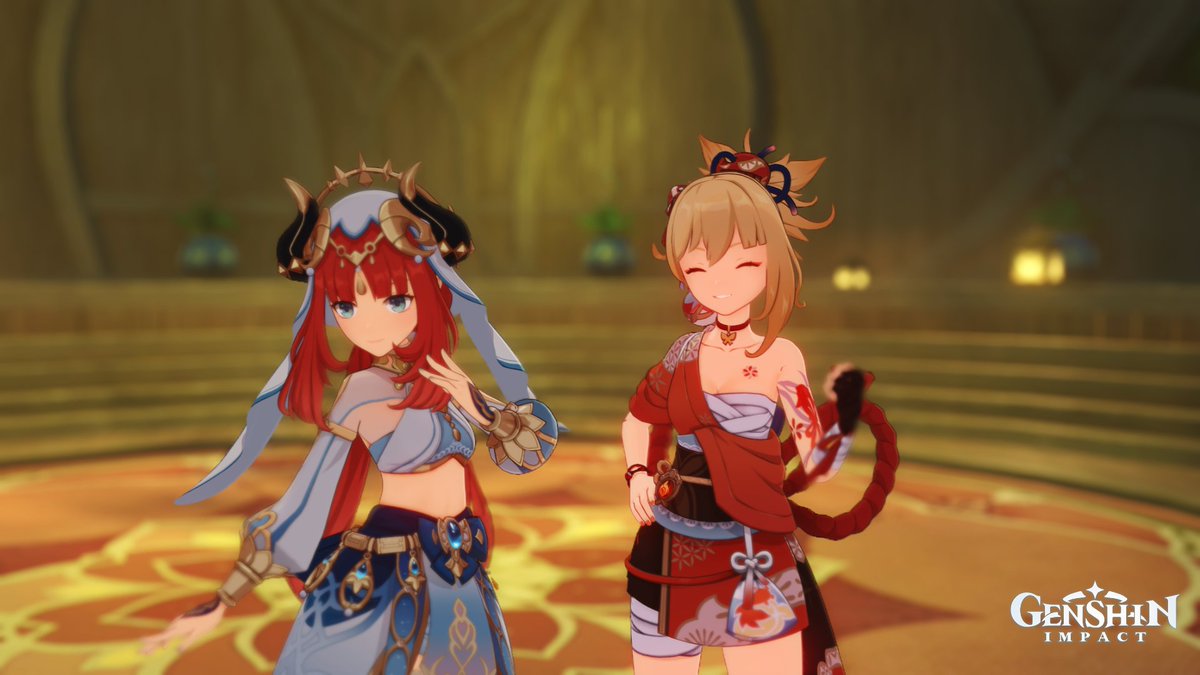 YoimiyaDaily's tweet photo. 2 Nilou 1 Yoimiya photoshot https://t.co/BJ9Q8y22Ug