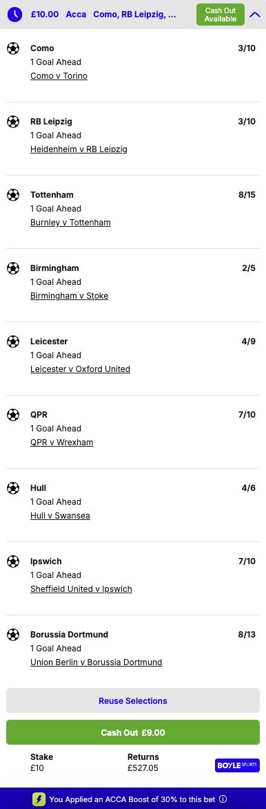 FootyAccums's tweet image. ✅ OUR 51/1 ONE GOAL AHEAD ACCA IS PLACED! 

❤️ IF this wins: We will give away £50 to someone who LIKES this post &amp;amp; £50 to someone who REPOSTS it!

🚀 BEST PRICED at BOYLE Sports HERE &amp;gt;&amp;gt;&amp;gt; footyaccums.bet/BoylesxPLGameO…

🤝 Bet £10 &amp;amp; get £40 in FREE BETS when you join today!

✅…