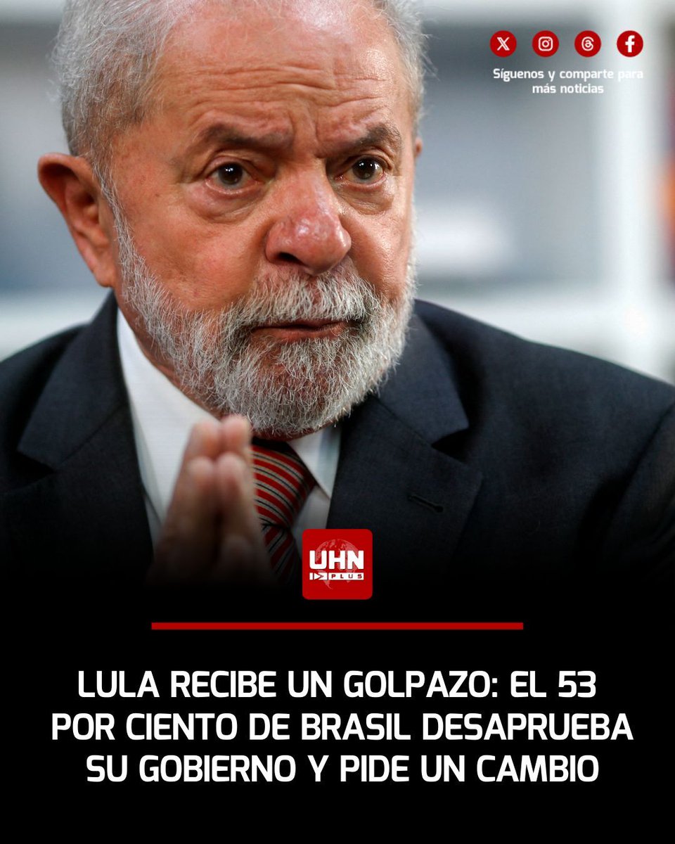🇧🇷‼️ | Una encuesta realizada por Apex/Futura indica que el 53,5 por ciento de los brasileños desaprueba el mandato del presidente Lula. En dicha encuesta se señaló un profundo rechazo a los escándalos geopolíticos como Venezuela y Estados Unidos, la inflación persistente y la
