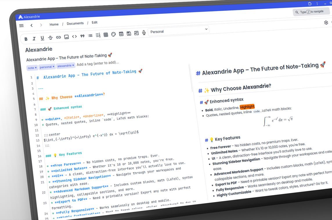 MadeWithVueJS's tweet photo. Alexandrie is an open-source app built with Vue for taking Markdown notes ✍️ - https://t.co/qqFxQGdL5M https://t.co/RLx2HHL4Xp