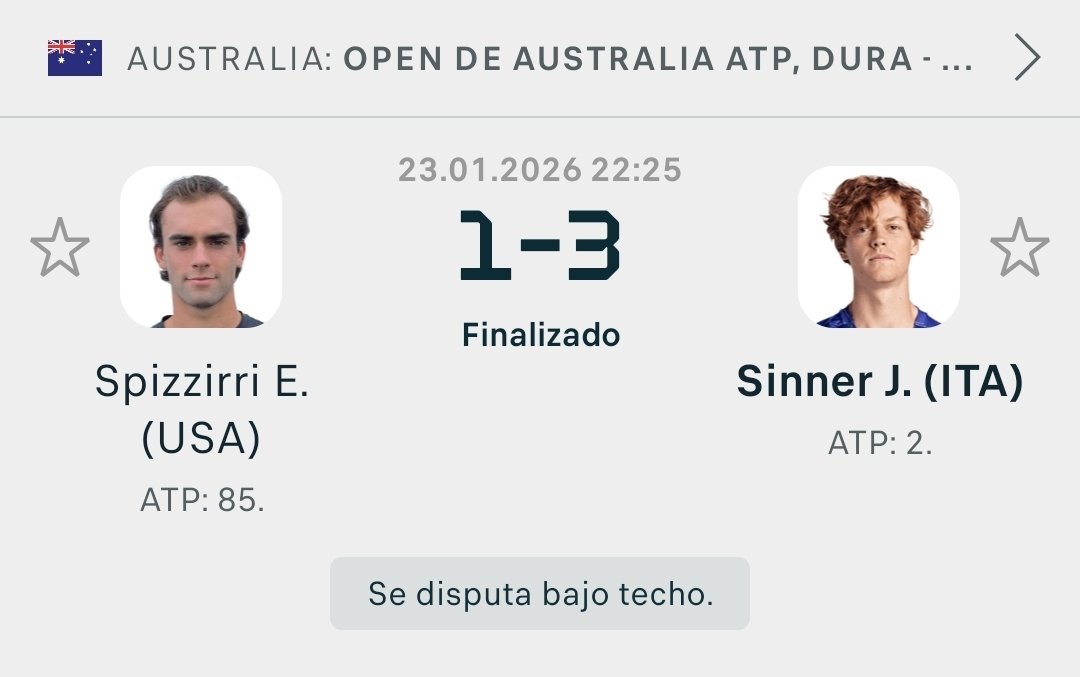 SurDjoko's tweet photo. Según indica @FlashscoreES en ATP, sólo Sinner (protegido del establishment)/Spizzirri en RLA, final (últimos games set#5), Musetti-Machac y Wawrinka-Fritz (MCA) jugaron bajo techo hoy @AustralianOpen .
Djokovic y el resto, a techo abierto y temp. altísima. #casualidad 😬💩 https://t.co/skIWWwyvGj