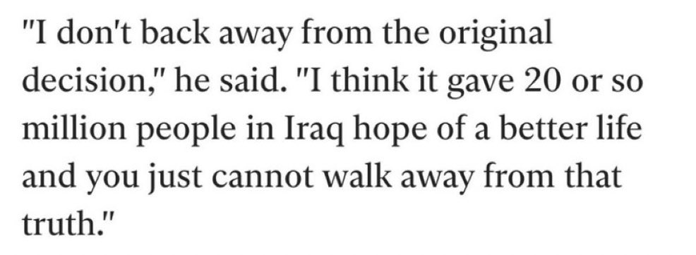 PhilipProudfoot's tweet image. Andy Burnham on Iraq.

The murder of over 1 million people and the complete destruction of the state and the economy did not, let’s be clear, give“20 million people” a hope for a “better life”.
