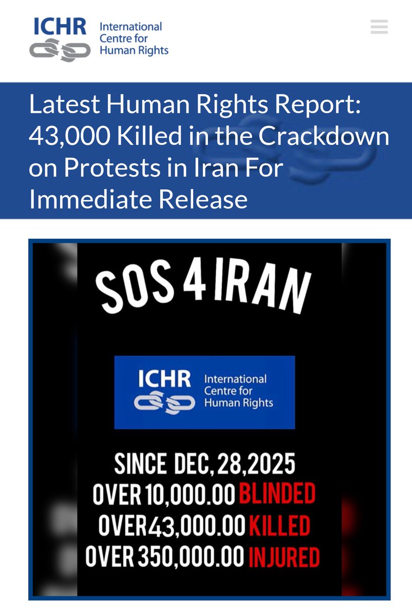 ElhamOmidvari's tweet image. آخرین آمار مرکز بین المللی حقوق بشر:
 ۴۳٬۰۰۰ کشته
 ۳۵۰٬۰۰۰ مجروح
 ۲۰٬۰۰۰ بازداشتی 
این فقط آمار نیست؛ سندِ یک جنایت علیه بشریت است.
#IranMassacre 
#R2PforIran