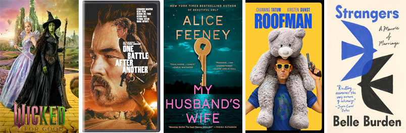 hooksettlibrary's tweet photo. This week the Hooksett Public Library has 55 new books and three new movies.  New items include Wicked, One Battle After Another, My Husband's Wife, Roofman, Strangers, I Who Have Never Known Men, Anatomy of an Alibi, and The Friend of the Family. https://t.co/eqJGChZPO3 https://t.co/jSFtlXgdLT