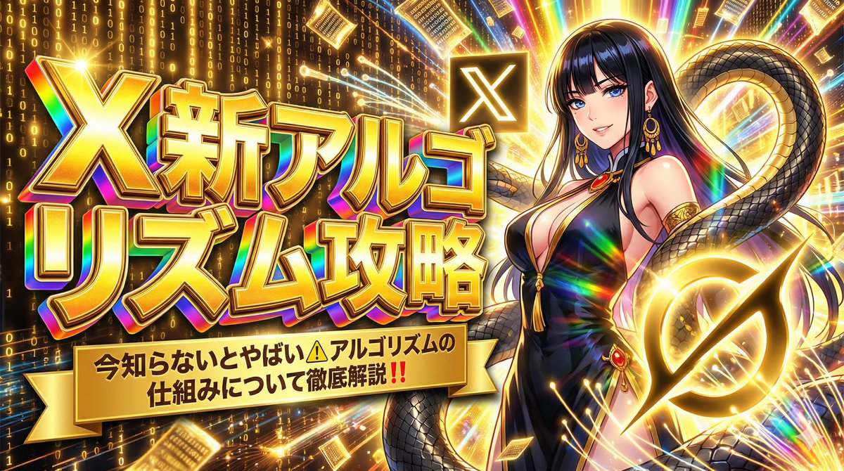naga_zyashin's tweet photo. 【5日間限定配布🎁】
10000字超えの大ボリューム⁉️
公開されたX最新アルゴリズムを徹底解説します✨                                                                                                                                                                                               

ついにXの新アルゴリズムが公開されましたね🙌
その影響もあって、タイムライン上では
「アルゴリズム解説」を名乗るポストが一気に増えています。

ただ正直、
正しく分析できていない情報もかなり多い です。

中には
・仕様を誤解したままの解説
・過去のアルゴリズムと混同した話
・根拠のない推測を断定調で��っているもの
も少なくありません。

実際、大手発信者ですら
間違った情報を拡散してしまっているケース も見かけます。

もし、誤った知識のまま運用を続けたらどうなるか。
今やっている努力、全部ズレた方向に積み上がります😂

だからこそ今回は
・公開された情報をどう読むべきか
・アルゴリズムが何を評価しているのか
・それを「自分の運用」にどう落とし込むのか

この3点を軸に、
仕組みレベルから噛み砕いて解説 しました。

▼受け取り条件はこちら👇
ーーーーーーーーーー
① いいね
② 引用＋リプの両方で
【新アルゴ攻略】と投稿してください

⚠️目視で確認後、リプで返信します
DM送付はしないのでお待ちください🐍
ーーーーーーーーーー

また、リプでは
キーワードに加えて
「普段アルゴリズムで意識し���いること」
「悩んでいるポイント」 もぜひ書いてみてください！

他の人の視点も、かなり参考になります✨

今回のプレゼントをきっかけに
正しい知識で、みんなで一段上の運用をしていきましょ😎💕

また、他のノウハウに関しては近日中にまた出しますので必ずフォロー&通知オン🔔に
しておいて下さいね🤭