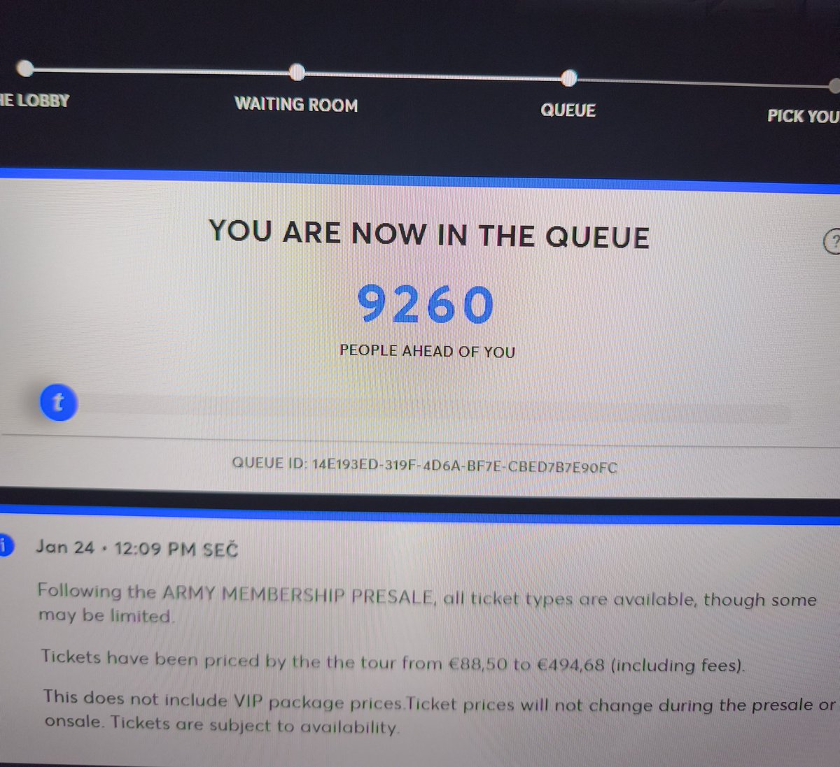 Cattronaut's tweet photo. How the hell did I get this low number for BTS Munich day2?? I wonder if any tickets will be left anyways 🥲 https://t.co/tz5DqRnOMp