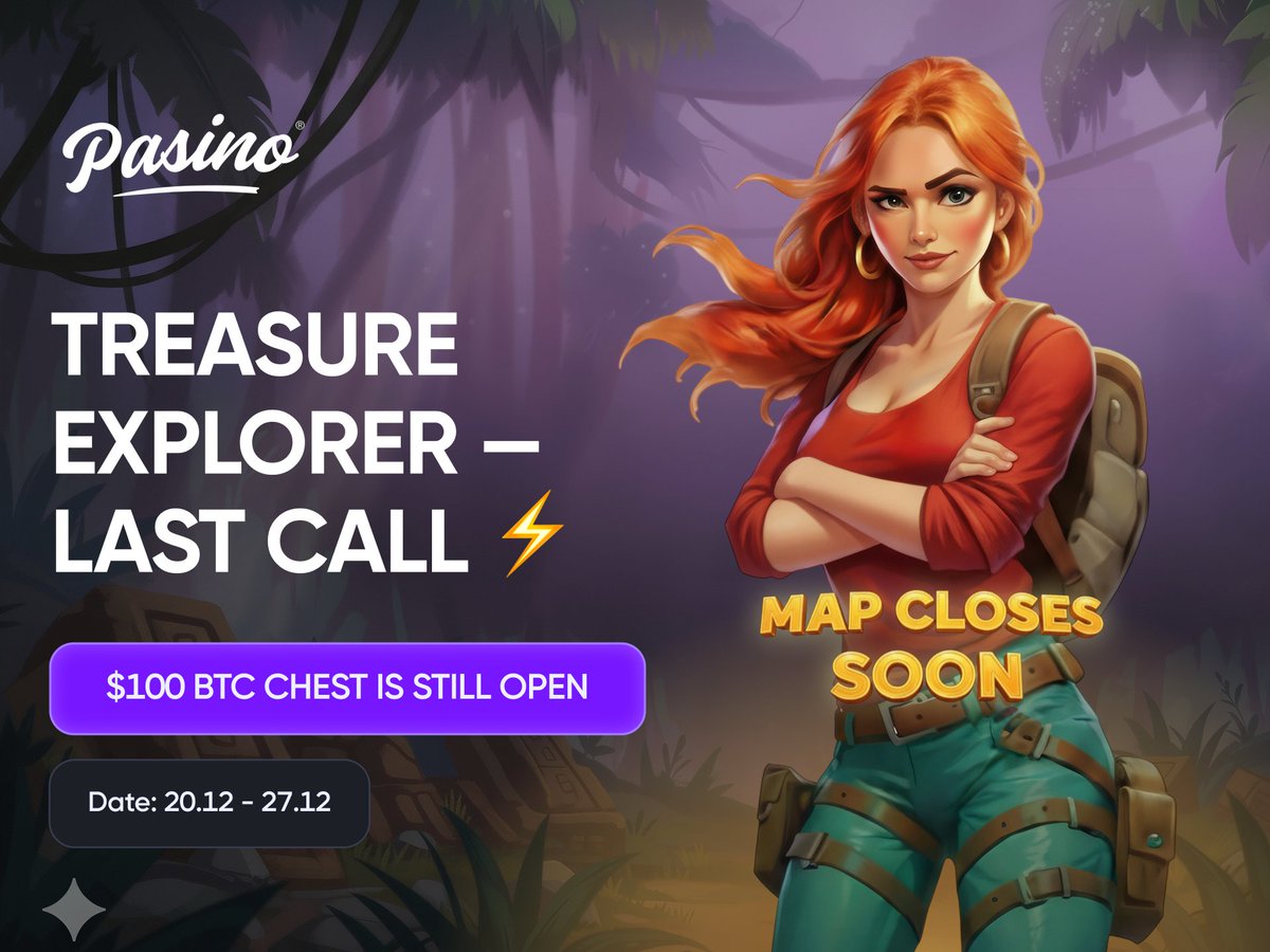 PasinoCom's tweet photo. ⚡ TREASURE EXPLORER GIVEAWAY - LAST CALL ⚡

$100 BTC chest still open, but the map closes soon. Don't miss the loot 🎰

Quick entry:
LEVEL 5+
$50 bets on Treasure Explorer
Like ❤️ RT 🔁 Tag 👥

https://t.co/OOpO77k6w4

Spin now, stack entries, grab your share before winners drop.

#Pasino #Giveaway #BTC #TreasureExplorer