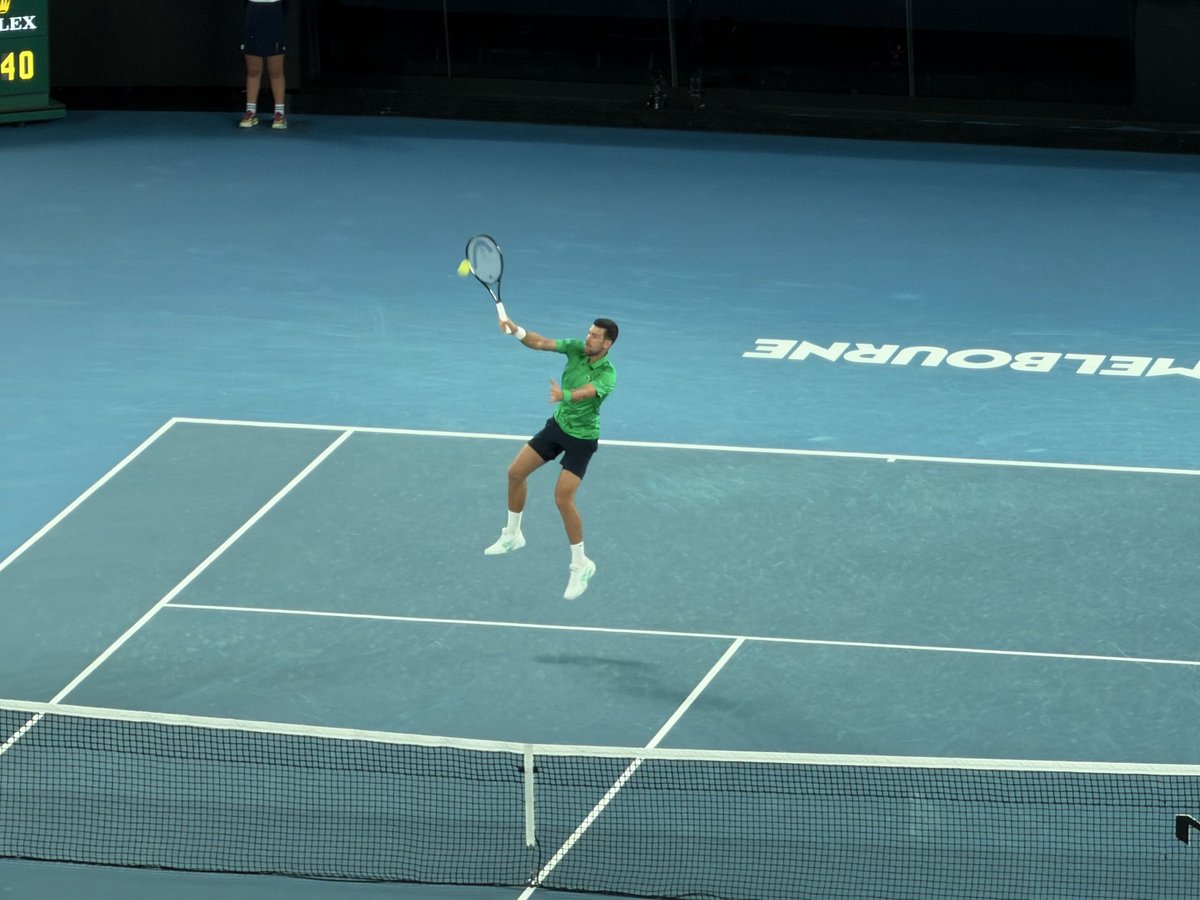 Schwixxx's tweet image. AO 3rd round Djokovic def. van de Zandschulp 3/7 ✅

Closed roof, smooth sailing, playing great until 3:0 in the 2nd set. Novak then seemed to relax a bit and VDZ played at a higher level after the mto.
Crucial for Novak to still get it done in straight sets.
Idemo!! 

#Djokovic