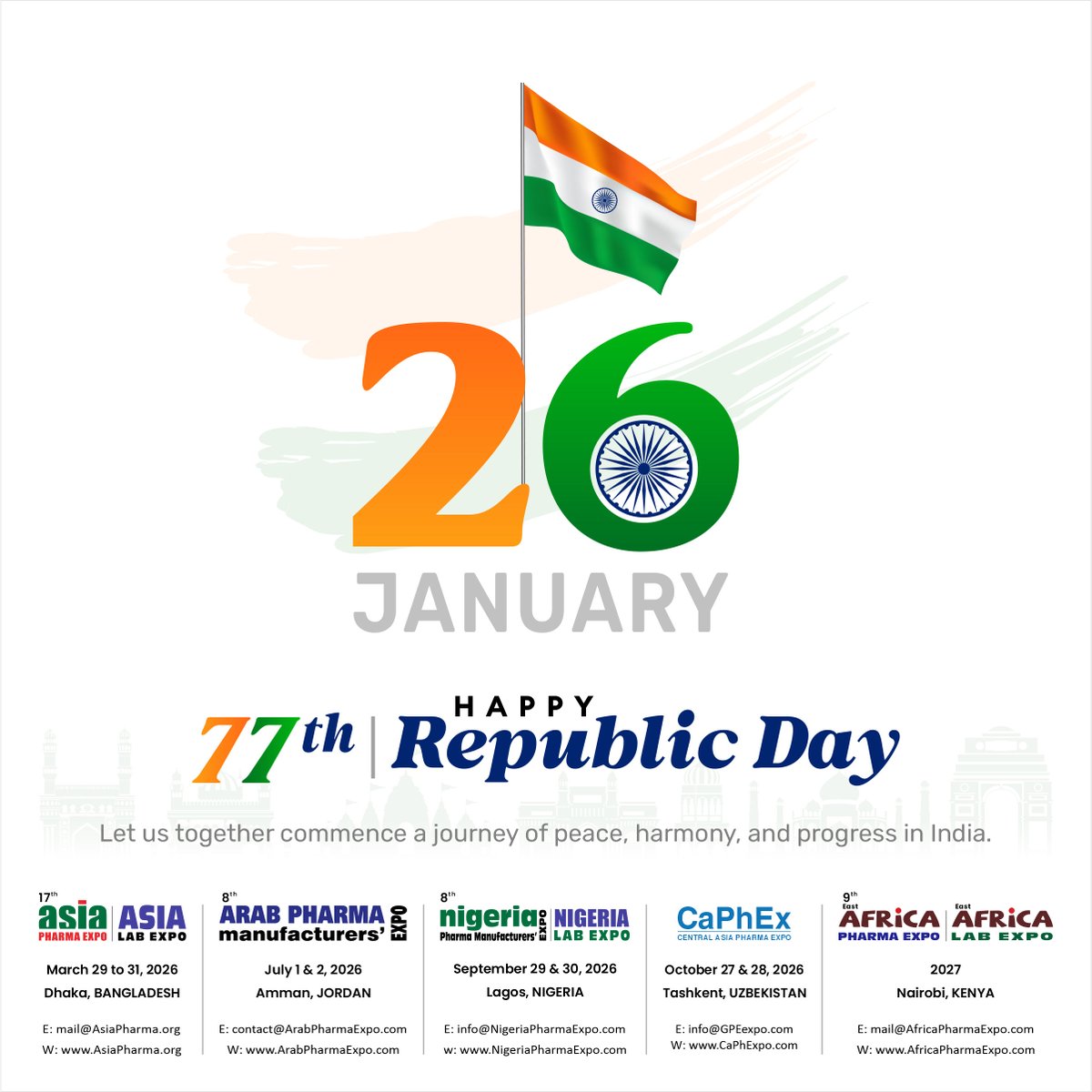 CaPhExpo's tweet photo. Happy Republic Day to all! 🇮🇳

#RepublicDay #IndiaAt77 #RepublicDay2026 #India #26January https://t.co/Ti61QX4JO4