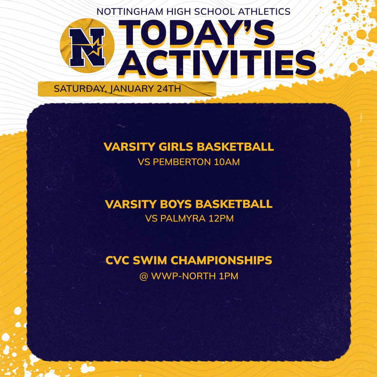 StarAthleticsAD's tweet image. Below is today's schedule of Nottingham HS athletic events. You can watch the girls and boys varsity basketball games live using this link:  fan.hudl.com/usa/nj/hamilto
@HTSD_Nottingham @NottinghamNABC
@NottinghamHSAD @WeAreHTSD