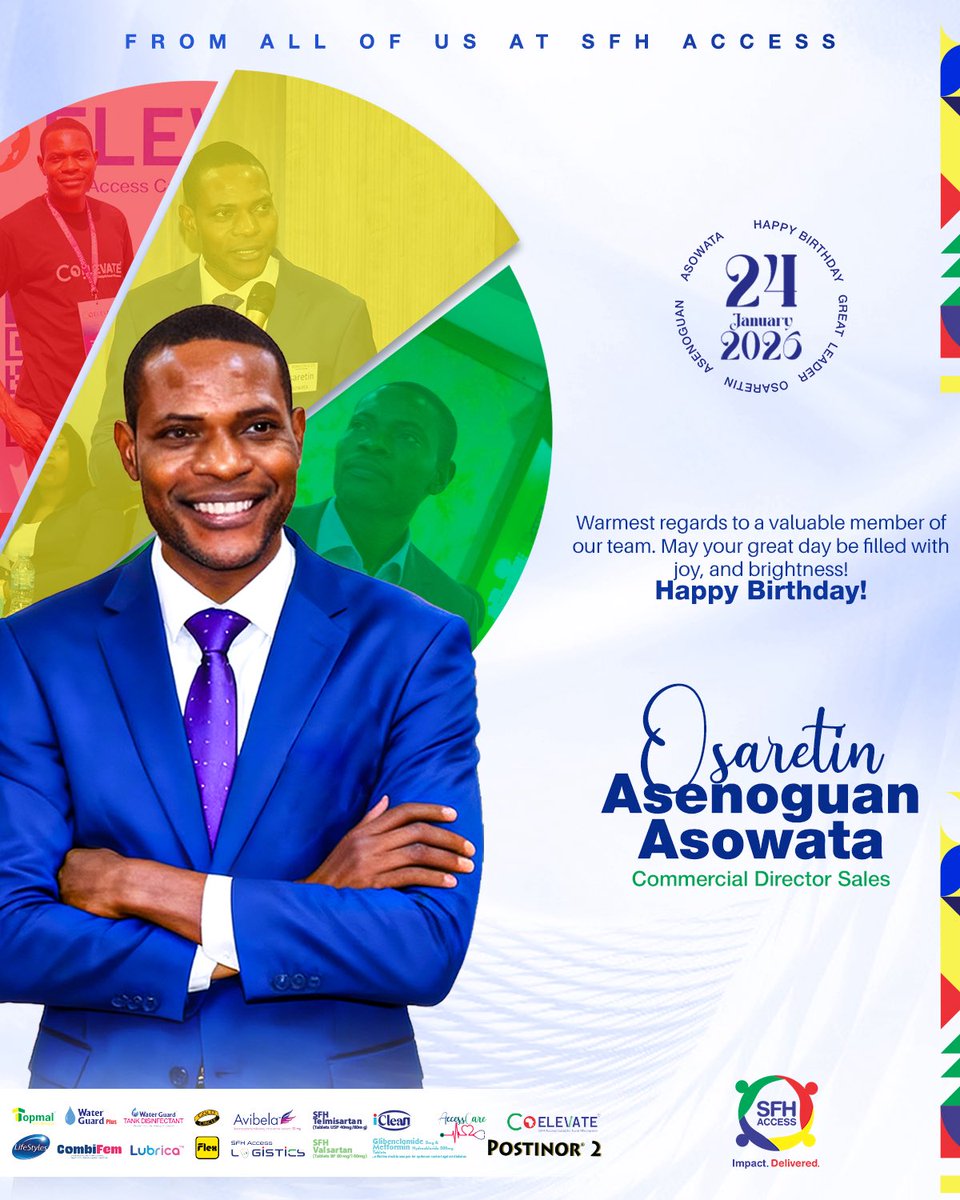 Today, we celebrate Pharm. Osaretin Asowata, CMC FIMC <a href="/Osaretinics/">Osas AA</a>, our Commercial Director <a href="/SFHAccess/">SFH ACCESS</a> 🎉

Thank you for your exceptional leadership, and commitment to expanding access to quality health solutions. Your dedication continues to drive growth and strengthen our