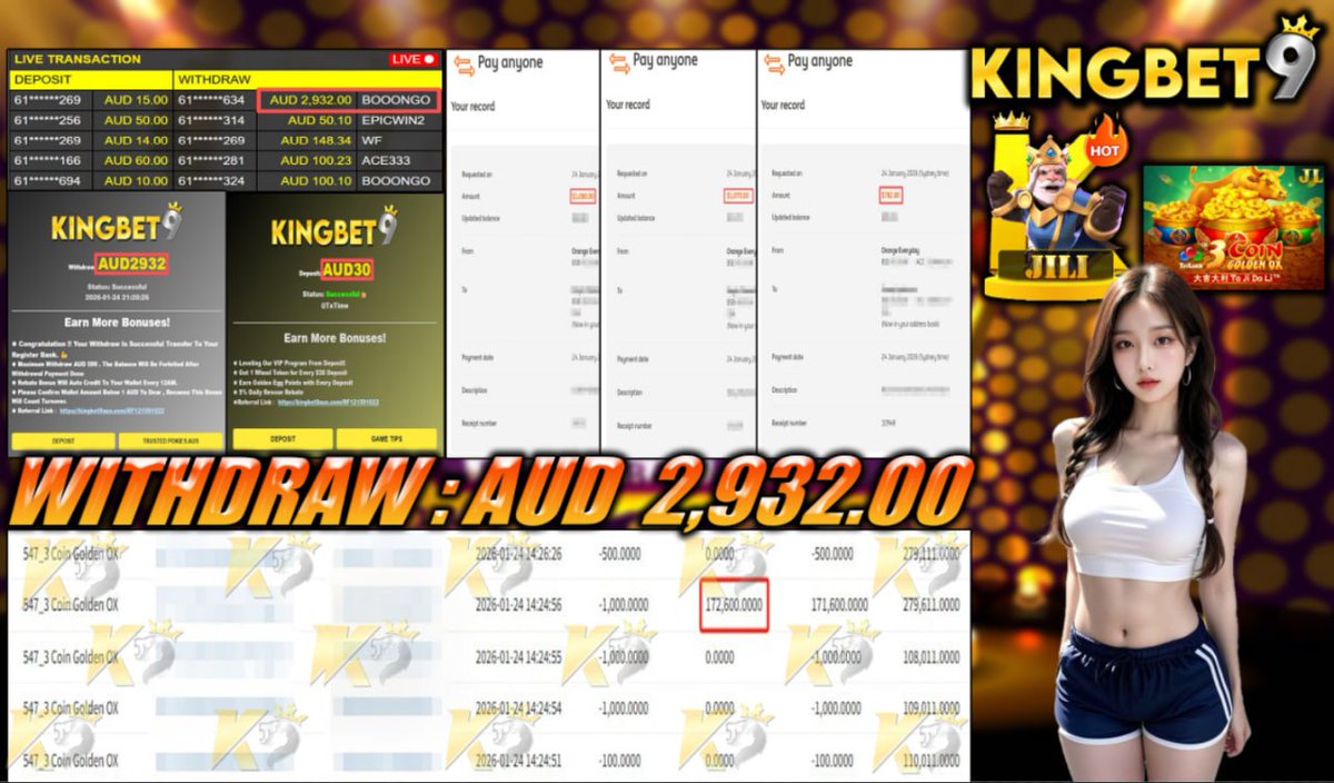👑𝑪𝒐𝒏𝒈𝒓𝒂𝒕𝒖𝒍𝒂𝒕𝒊𝒐𝒏𝒔 𝑪𝒖𝒔𝒕𝒐𝒎𝒆𝒓 𝑾𝒊𝒕𝒉𝒅𝒓𝒂𝒘👑

👑Deposit -  AUD 30.00
👑Withdraw Amount  -  AUD 2,932.00
⭐️Platform - JILI 
⭐️Game -   3 Coins Golden OX 

⭐️ʟɪᴠᴇ ᴄʜᴀᴛ :KINGBET9.net/#chatroom📷Registerlink:kingbet9aus.com/RFK9TWITT📷