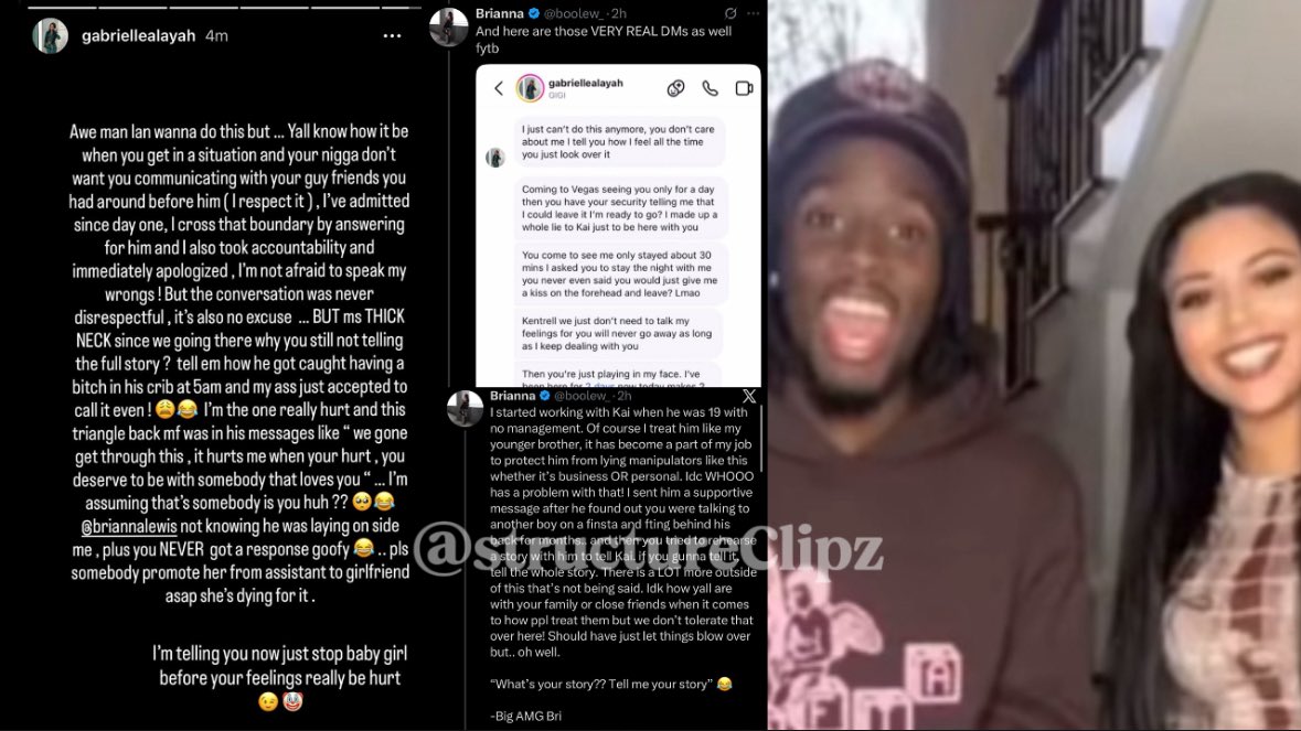 Kai Cenat’s Ex girlfriend Gigi has dropped a paragraph exposing that Kai Cenat has cheated on her , &amp; WARNS Kai cenat’s assistant Brianna she would hurt her feelings if she keeps going…😳👀

“Tell em how he got caught with a b*tch in his crib at 5am and my a** just accepted it”