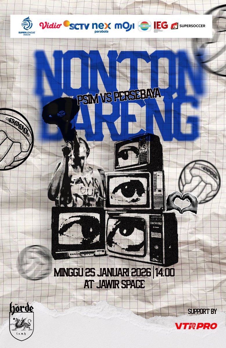 kita suporter bagian ra komanan tiket berniat mengadakan nonbar agar tetap terjalin silaturahmi yang asoy. Nobar akan dilakukan di jawir space dengan menggunakan LED &amp; ubo rampe lain. Untuk itu, diharapkan teman teman membawa kolektif untuk iuran kebersihan minimal Rp10.000 /org