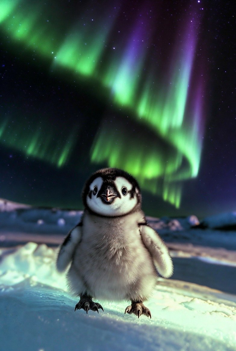 Jod3112004's tweet photo. Post 1/10  
The Penguin Who Wanted to Touch the Stars 🐧✨  

A short original story I wrote tonight. Hope it makes you smile.  

In the endless ice fields of Antarctica lived a young emperor penguin named Luna. While others slid and fished, Luna stared at the sky every night.  

The Southern Lights danced above, and stars glittered like diamonds. Luna whispered: “I want to touch the stars.”