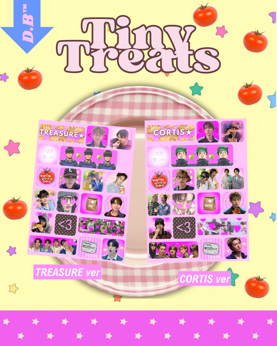 bbunnyjjae's tweet photo. first pre-orders are open now 👀🆕 

Tiny Treats Sticky ꒰🍅꒱ 

✶ avail for TREASURE and CORTIS 
✶ vinyl matte glitter kisscut (A6)  

pre-order period: 24 jan - 1 feb 2026
🔗 https://t.co/ntVvLfW6Fo

[like and reshare are greatly appreciated] 
#treasure #cortis https://t.co/r5112ZbvVV