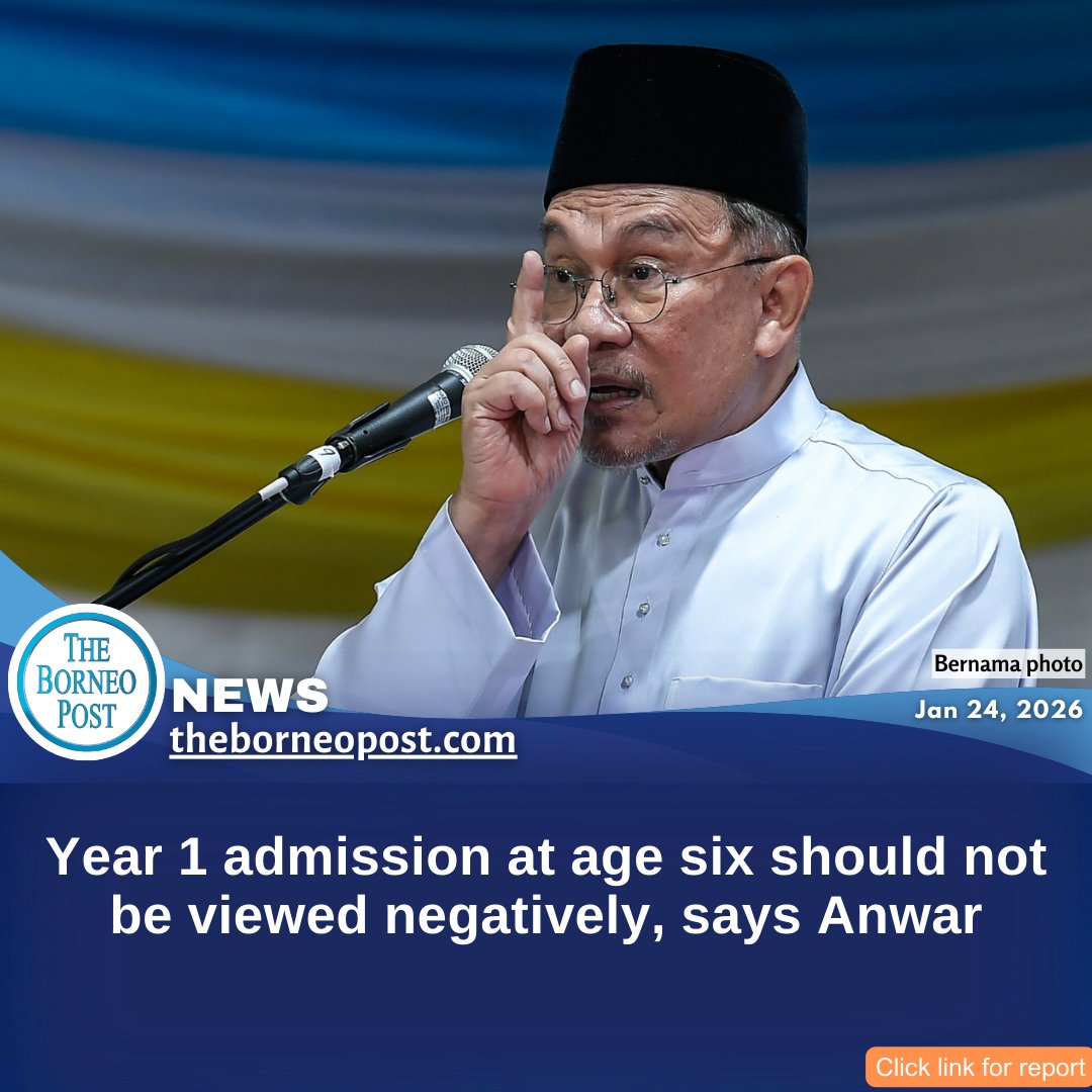 theborneopost's tweet image. PM Anwar Ibrahim says voluntary Year One enrolment at age six should not be seen negatively. Early exposure helps children become capable learners.
theborneopost.com/2026/01/24/yea…

#Year1 #EarlyEducation #AnwarIbrahim