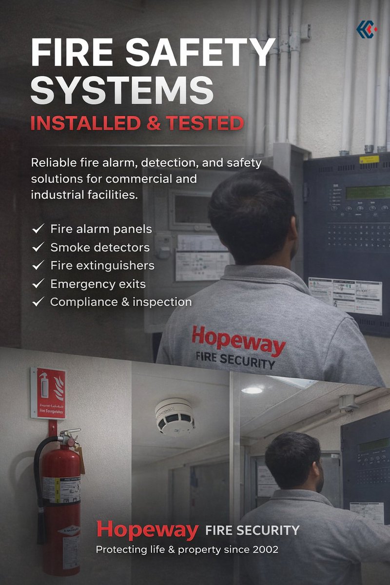 HopewaySafety's tweet image. أنظمة سلامة من الحريق مُثبتة ومختبرة باحترافية 
حماية موثوقة للأرواح والممتلكات.

Professionally installed &amp;amp; tested fire safety systems 
Reliable protection for life and property. 🔥
#السلامة_من_الحريق #أنظمة_إنذار #الأمن_والسلامة