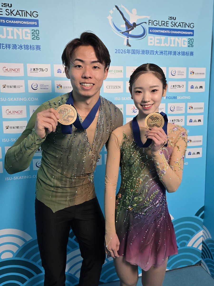 🐼四大陸フィギュア2026🇨🇳ペアFS🐼
🥉#長岡柚奈/ #森口澄士 組

武器のリフトはSPに続き高い出来映え点👏スロージャンプでのミスはありながらも、#りくりゅう