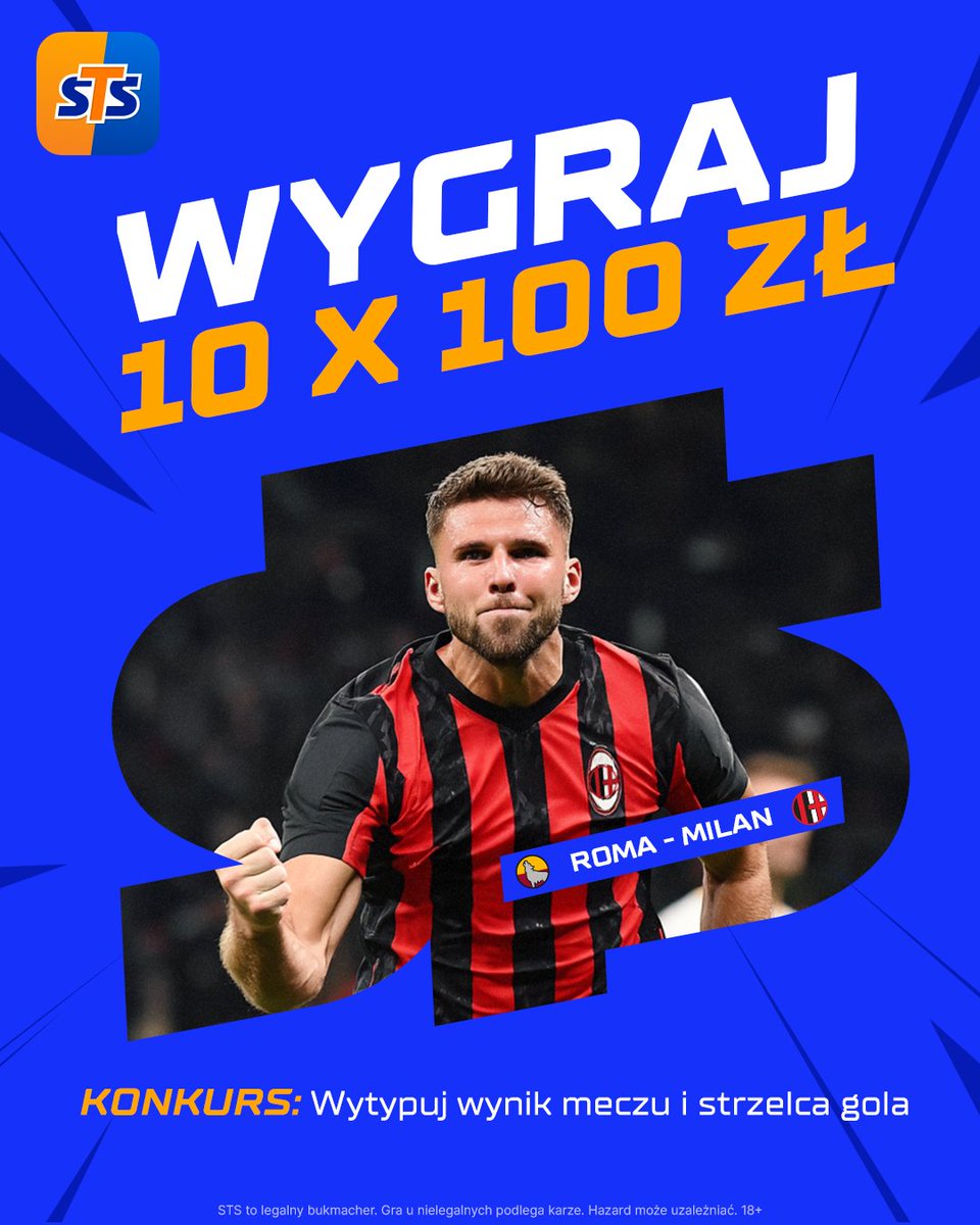 stspolska's tweet image. OBIECANY KONKURS 🇮🇹 Oto co trzeba zrobić:

1) Zaobserwować profil @stspolska
2) Polubić ❤️ i podać dalej 🔄 post konkursowy
3) W komentarzu wytypować wynik i strzelca gola w meczu Roma - Milan
4) Dodać #LiczySieBardziej

🎁 Nagrody:
Miejsca 1-10: doładowanie bonusowe 100 PLN

⏰…