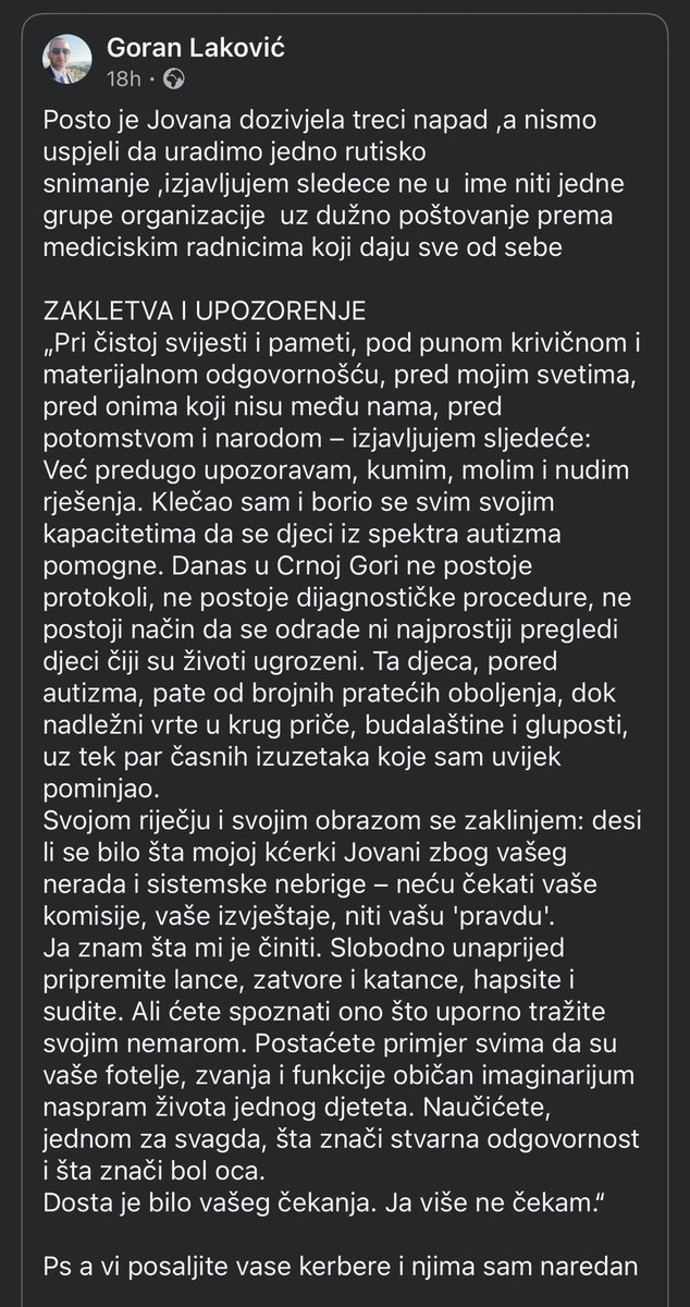 guvernadurka's tweet photo. mozda nekad dosegnemo nivo svijesti kad ce nam zdravlje djece biti prioritet, a ne ko ima kakve snimke https://t.co/ke0SdHJJbe