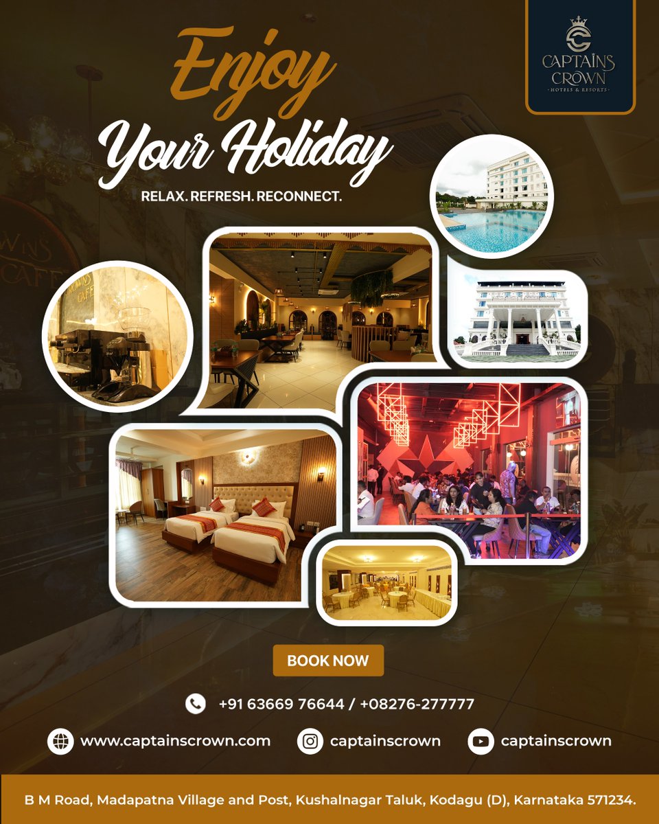 captainscrown's tweet image. Relax in style, indulge in great food and celebrate every moment of your holiday.From cozy stays to vibrant nightlife every corner is filled with joy and excitement. 
#CaptainsCrown #Golden Garnish #EnjoyYourHoliday #HolidayVibes #FunFilledStay #RelaxRefreshReconnect #LuxuryStay