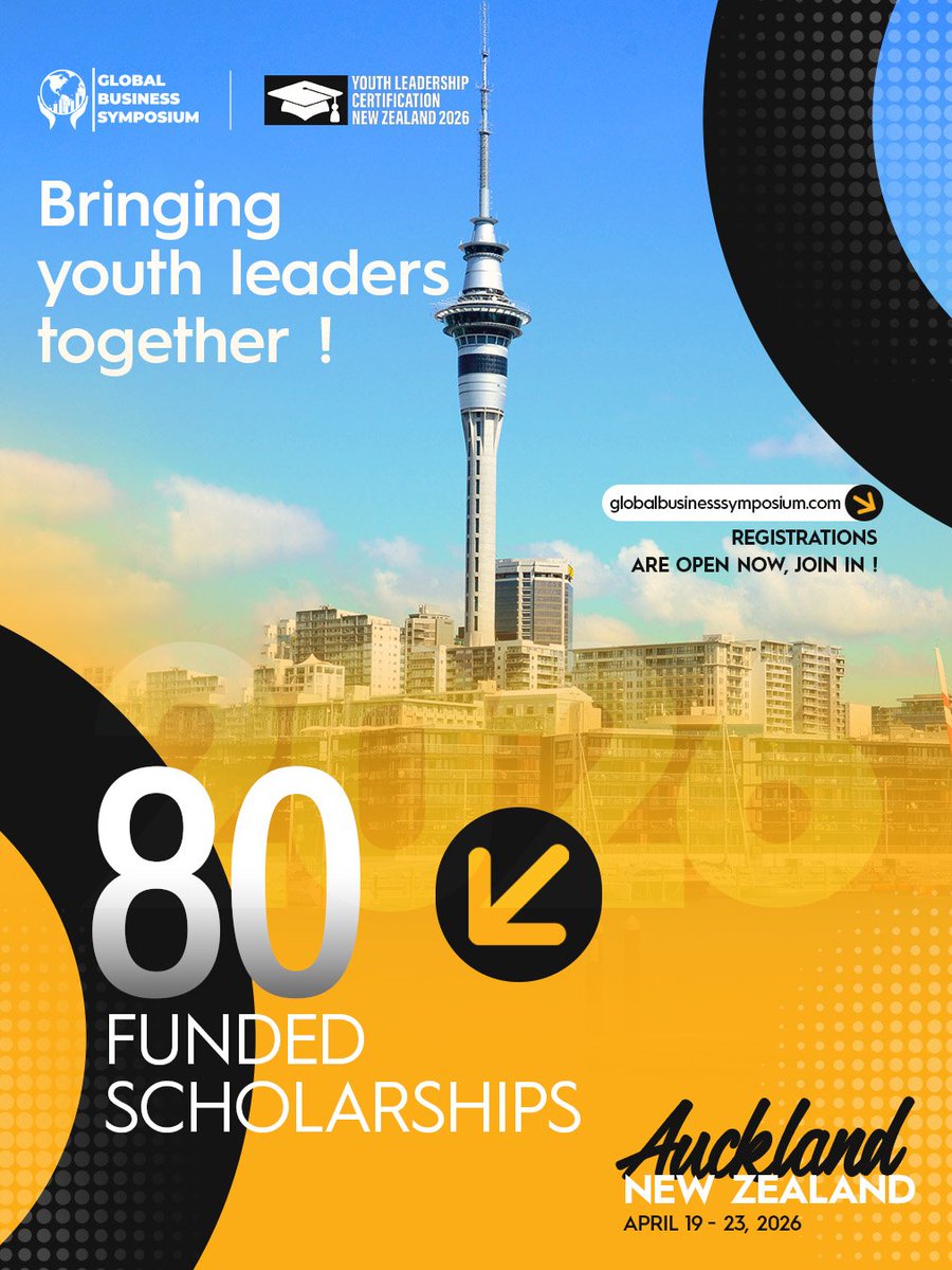 Gbs_Symposium's tweet photo. 20 Fully Funded Seats, 60 Partially Funded Opportunities Available! YLC 🇦🇺

Apply now: https://t.co/Yxc9DIxsii

Deadline to Apply: February 5th, 2026
Event Dates:  April 19 - 23, 2026

https://t.co/a7Il7UmmP6 

#youthleadershipcertificationNewzealand
#globalbusinesssymposium https://t.co/W7HncxpvLe