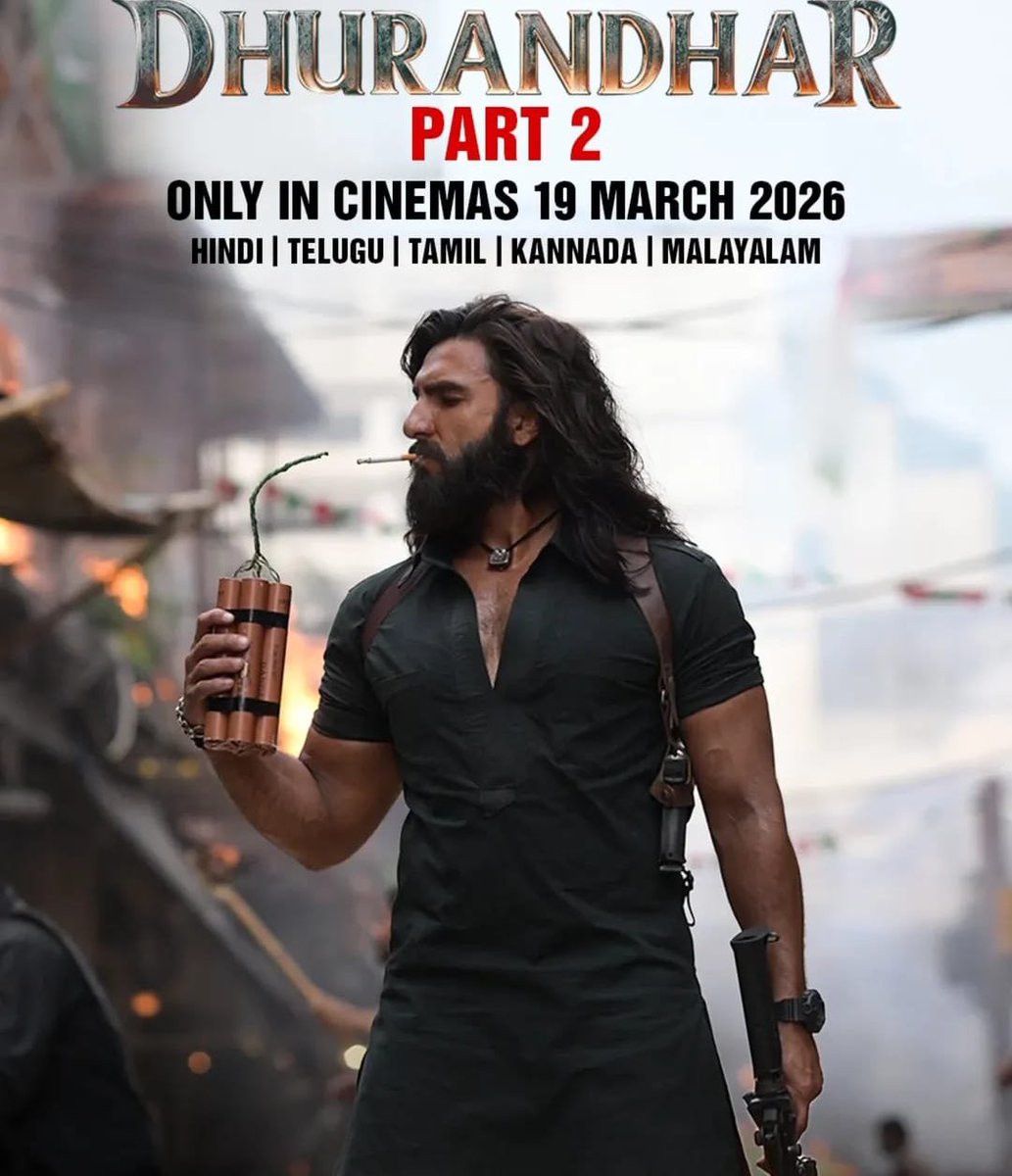 E_AvinashReddy's tweet photo. 🔥 He doesn’t walk into the storm… he becomes it.
Power, swag &amp; madness dialed up to infinity! 💣🔥
#DhurandharPart2 is ready to explode on the big screen.
📅 19 March 2026 | Only in cinemas 🎬
#Dhurandhar #Part2 #IndianCinema #ActionBlockbuster #MassAppeal #PanIndiaFilm https://t.co/6q42T6LMHY