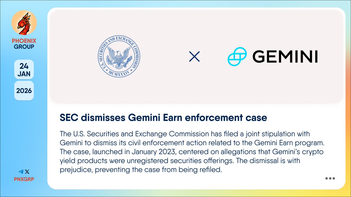 🤝 @SECGov dismisses @Gemini Earn enforcement case The U.S. Securities and  Exchange Commission #SEC has filed a joint stipulation with #Gemini to  dismiss its civil enforcement action related to the Gemini Earn