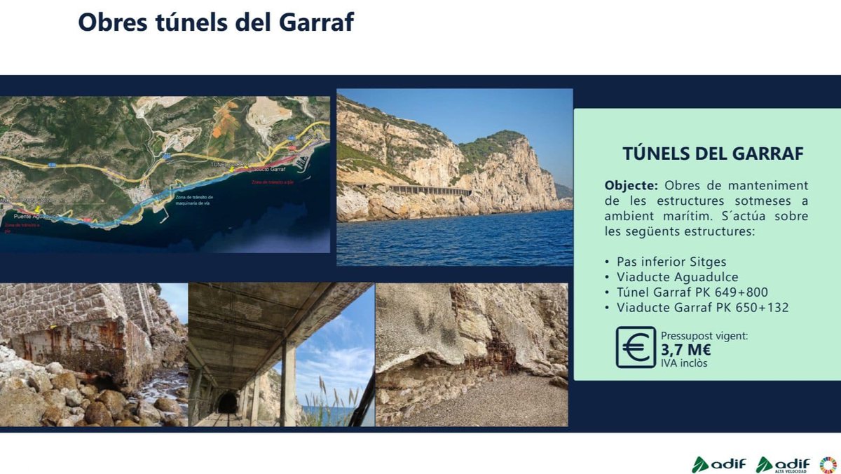 daescoga's tweet image. Este es uno de los tramos de la línea que pasa por Garraf. Podemos ver el plan de renovación que ejecutará Adif en breves y a la derecha el estado actual.