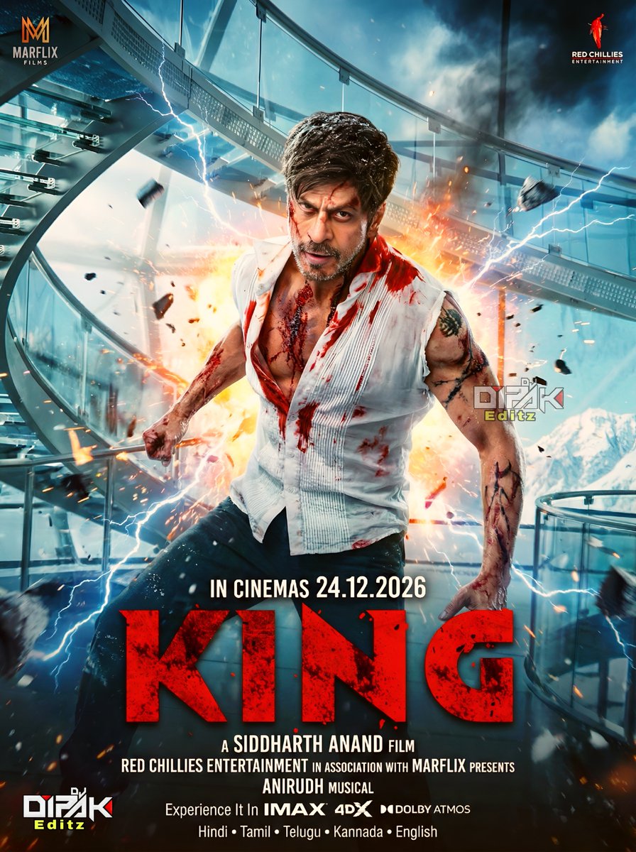 djsrkdipak's tweet photo. #KING is Ready to ROAR on 24.12.2026 in Cinemas.. 👑

Baadshah #ShahRukhKhan’s King Arrives This Christmas, New Unit Seals the Biggest Theatrical Event of the Year.🔥👑 

Teaser Out Now On YOUTUBE &amp; FACEBOOK 💥 

#ItsKingTime #KingDateAnnouncement #SRK #Bollywood #Trending https://t.co/iAOz5llWrR