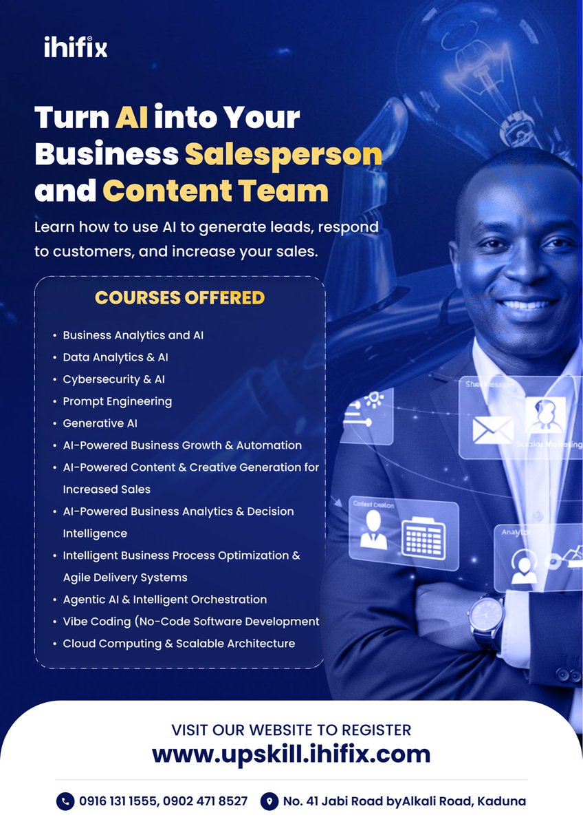 AI isn’t just ChatGPT, it can completely transform your sales, marketing, and operations.

This program is designed for founders, business owners, and enterprise leaders who want to grow revenue and stay ahead in 2026.

👉 Register now: upskill.ihifix.com