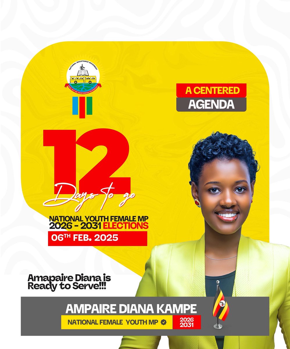 We are here dear Delegates ❤️ 
12 days for our National Female Youth MP  to go ......
Diana mu Parliament 2026-2031 
Ampaire is ready to serve us 
#Diana4NFYMP2026 
#ProtectingTheGains